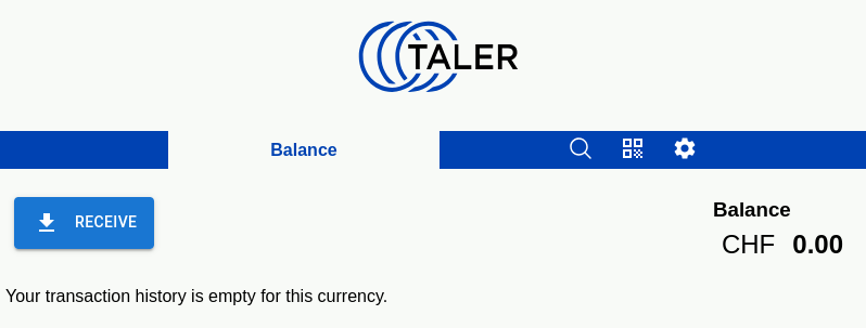 Das Hauptmenü der Taler web extension im Browser