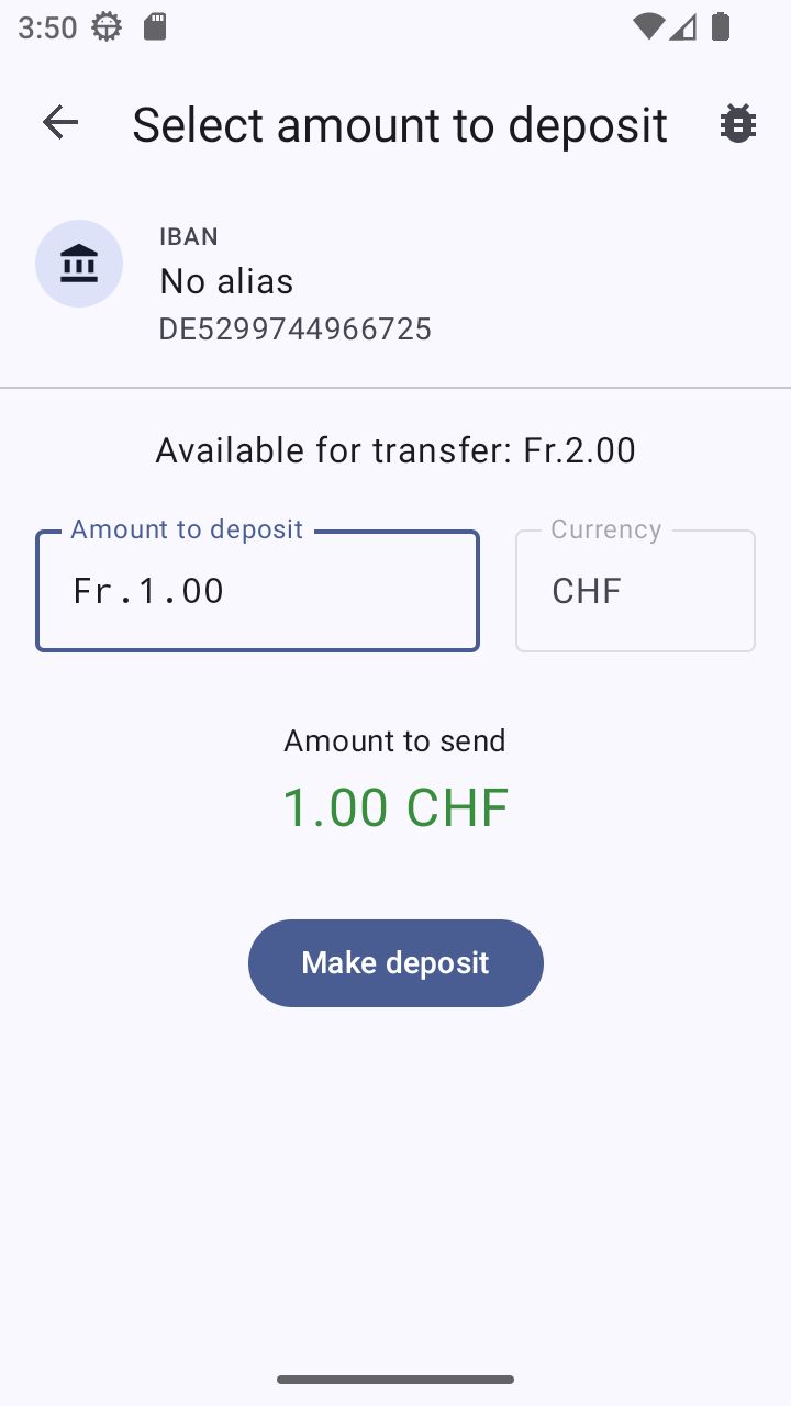 Funktion „Einzahlen“ in der Taler Wallet