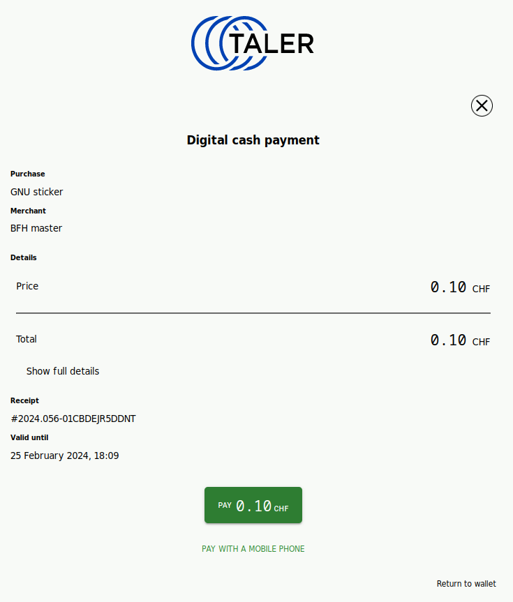Wallet-App, die eine Zahlungsbestätigung anfordert
