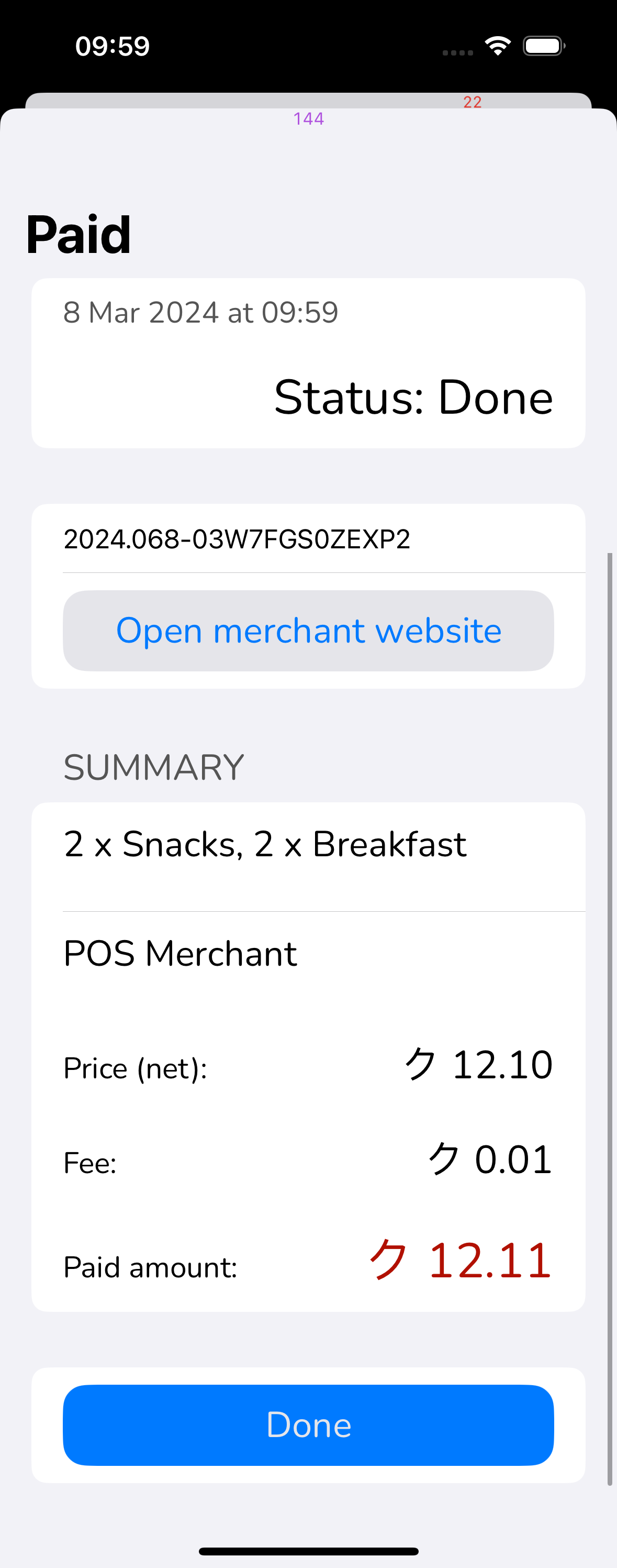 Wallet showing receipt