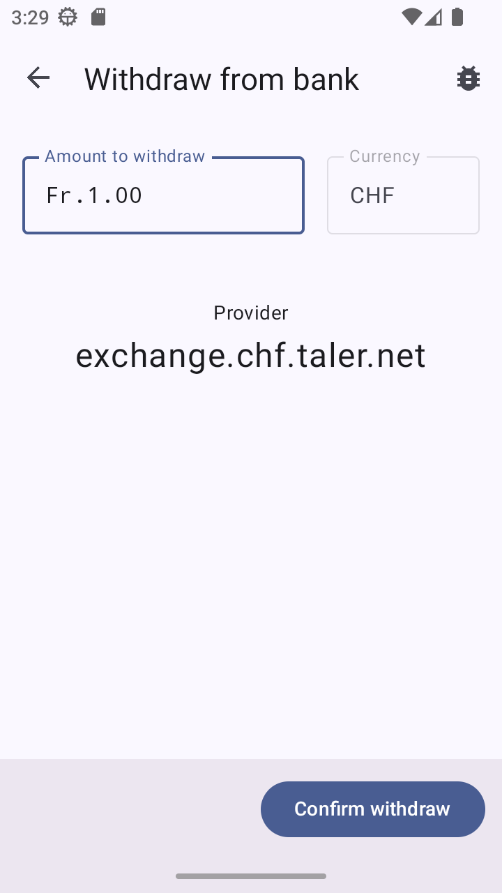 Wallet-App, die eine Abhebung anfordert
