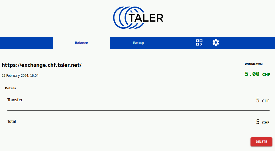 Die Wallet-App zeigt den Abhebestatus an