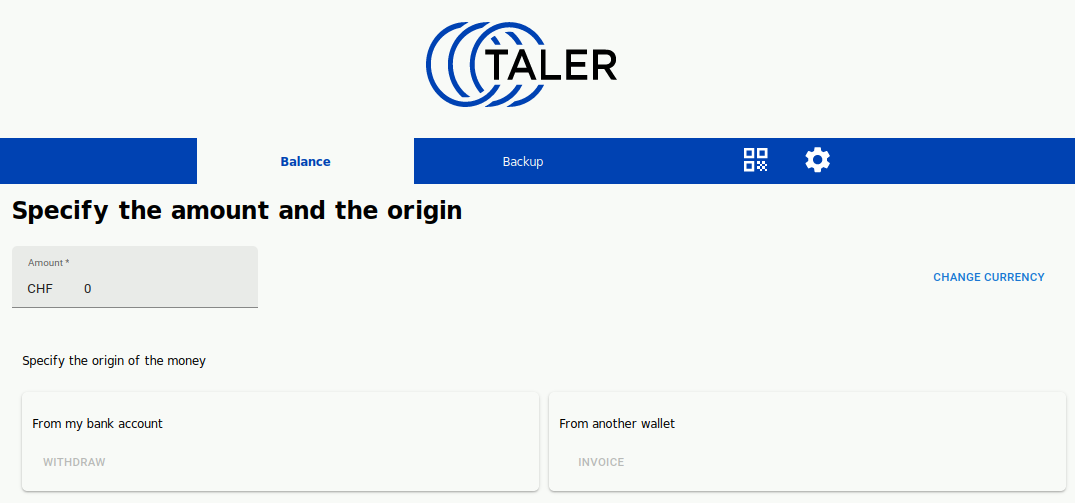 Wallet-App, die eine Abhebung anfordert